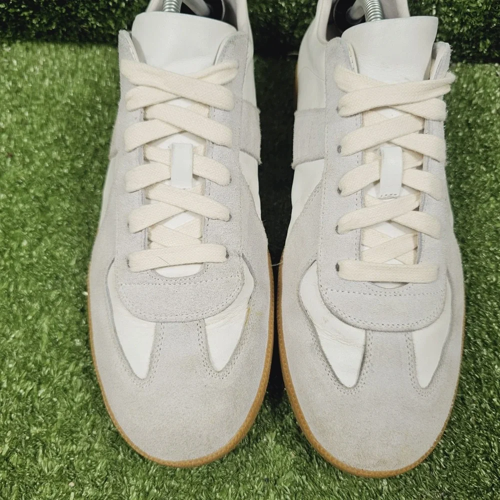 Beckett Simonon Morgan White Leather Grey Suede Sneakers Gum Sole Mens 10.5